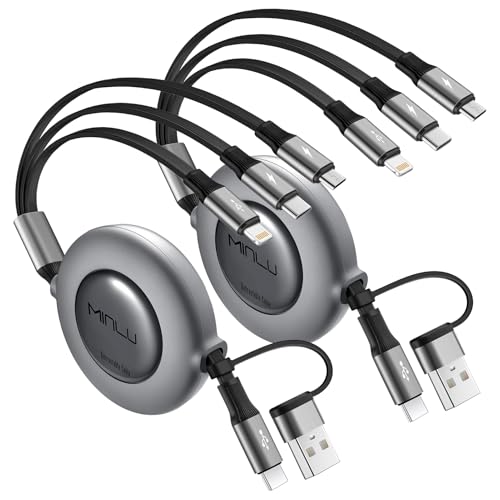 USBA/C Multi Charging Cable, Retractable Chargers for All Devices, 2Pcs 4Ft - color: Grey