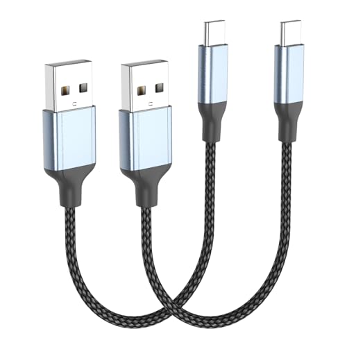 Short USB to USB C Cable 1ft, 2Pack Fast Charging 1 Foot USB C Cable for Car Braided Short USB A to C 1 ft Charger Cord for iPhone 16/15 Pro/Max, Samsung Galaxy S24 S23, Google Pixel, iPad - size: 1 FT