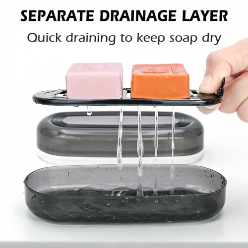 AIDIMMING Shampoo Bar Holder & Large Travel Soap Case with Drain Tray | Clear shampoo bar travel case for shampoo and conditioner bars or one 10 oz soap bar, with a removable drain tray (Black) - color: Black-large, size: Large