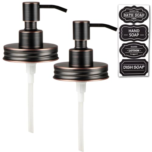 Amolliar Mason Jar Liquid Soap Dispenser Lid, 16OZ Regular Mouth, ORB 2Pack | Refillable Lotion Soap Pump16OZ Regular Mouth Jar, Hand Soap, Dish, Stainless Steel Soap Pump Lid, Farmhouse Bathroom Decor - color: Oil Rubbed Bronze, size: 2 Pack