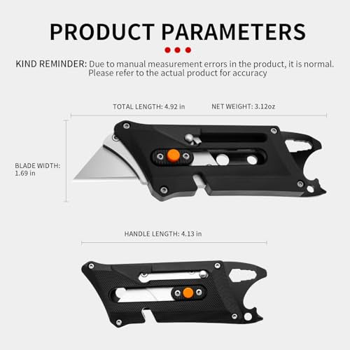 EDC Slide Utility Knife With Bottle Opener Hex Wrench Safety Lock Quick Change Mechanism 5 Extra SK5 Replacement Blade Lightweight Black G10 Handle Multitool Box Cutter Men Father Diy Gift Choice