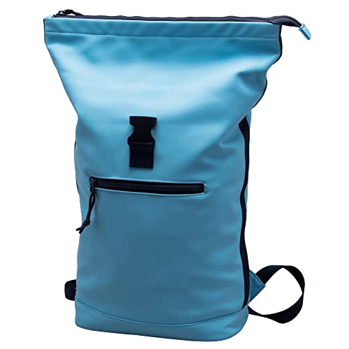 X RAY Roll Top Laptop Backpack for Men Women, PU Leather Expandable Roll Up Backpack Capacity Adjustable 22L & Fits 15.6" Laptop, Carolina Blue/Navy - color: Carolina Blue/Navy