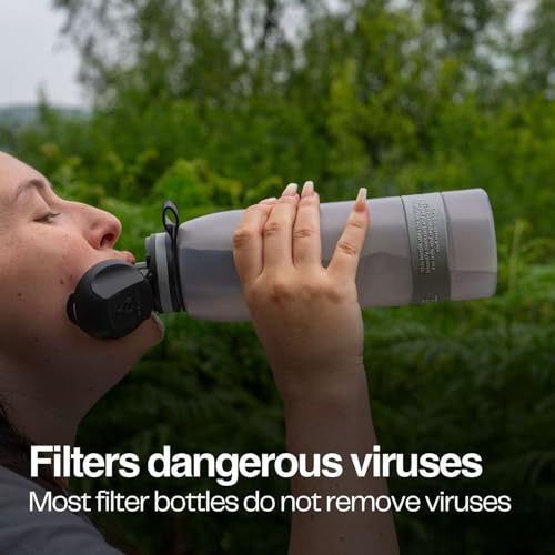 Water-to-Go Water Filter Bottle, 1 Liter, Cloud Grey | International Travel, Portable Purification, Eco-Friendly Bioplastic, New Leak-Proof Lid, Filters Viruses
