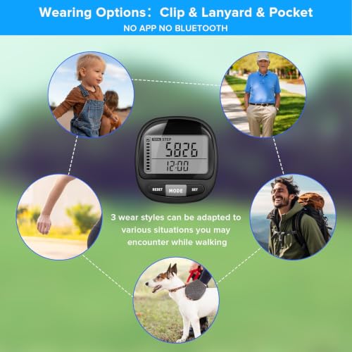 3D Pedometer Step Counter for Walking and Miles, Simple Step Tracker with Large Digital Display and Clip Lanyard, Steps Track Accurately Steps Monitor Watch for Women Men Adults Seniors Dog