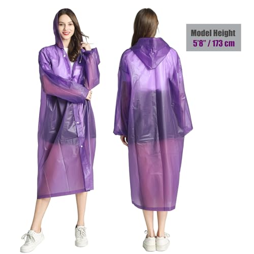 HLKZONE Raincoat, 2 Pack Rain Ponchos for Adults Travel Rain Jacket Packable Rain Coats for Women with Drawstring Hood - color: G-purple