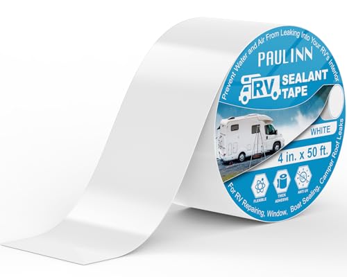 PAULINN RV Camper Roofing Repair Sealant Tape White, 4 Inch X 50 Foot Natural Rubber Roof Sealing Tape, UV & Weatherproof Roof Seal Tape for RV Camper Trailer Boat Sealing Leak Repair - style: 4in*50ft
