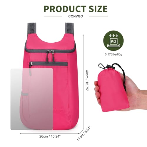Lightweight Foldable Backpack,Travel Hiking Daypack Packable Bag | Rose Red,20L Folding Backpack for Outdoor, Cycling,Camping, for Men and Women - color: Rose Red
