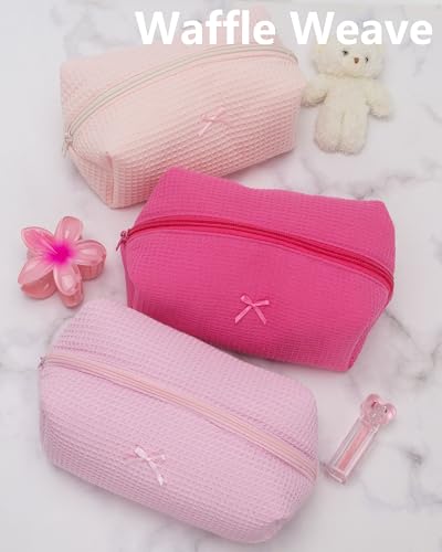 Cozy Makeup Bag for Women,Zipper Cosmetic Pouch,Waffle Hotpink,2 Pack - color: Waffle Hotpink