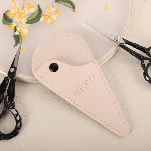 Small Sewing Scissors Protective Cover, White, 2-Pack | PU Leather, Compact, Scissors Sheath Case for Embroidery, Needlework, Crafting, Facial Hair Trimming, Threading Snips - color: white
