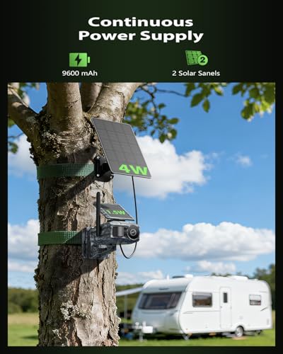 Xega 4G Cellular Trail Camera with Night Vision Motion Activated Waterproof | 2K Game Camera with Live View, Dual Solar Panel 9600mAh Battery, No Glow Wildlife Camera No WiFi, GPS, Built-in SIM Card