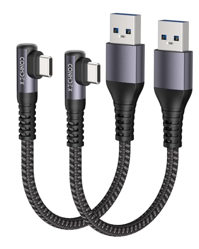 CONMDEX USB C Cable 10Gbps [1ft, 2Pack] Right Angle, 3.1A Fast Charge Cord | 90° Right Angle for Android Auto & CarPlay & Gaming | USB 3.1 Gen 2 | Nylon Braided + Aluminum | for iPhone 17 16 Galaxy S26 - size: 1ft+1ft