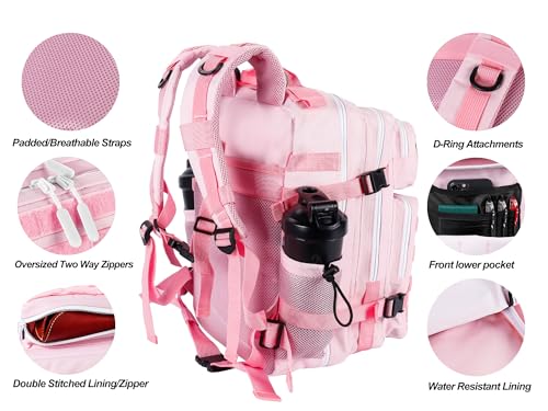 LHI Tactical Military Backpack for Men and Women 25L/35L Army Assault Pack Bag Small Rucksack with Bottle Holder - color: 2.6 35l-light Pink, size: Medium