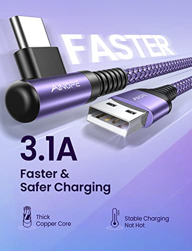 AINOPE USB C Charger Cable, 3.1A Type C Charger Cable Fast Charging, [2 Pack, 2M] Right Angle USB c Fast Charger Cable Compatible with Samsung Charger Type c, Huawei, Google Pixel, Sony Xperia, LG - color: Purple, size: 6.6FT+6.6FT