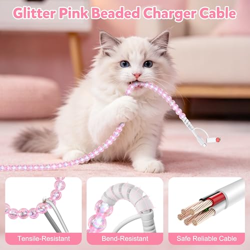 Coolden USB C Cable Multi Charging Cable Pink Beaded Phone Charger Cord | USB to USB C Cable for iPhone Charger Cord 60W Type C Charger Fast Charging for iPhone 17 16 15 14 Pro Max,for Galaxy S26 S25