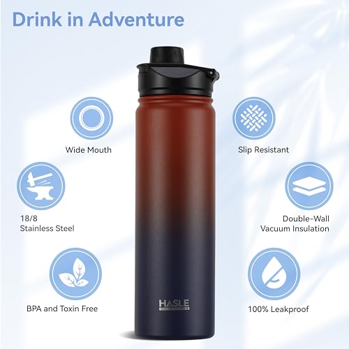 HASLE OUTFITTERS Insulated Water Bottle 22 oz Double Wall Stainless Steel Water Bottle Wide Mouth with Straw Lid & Spout Lid Keeps Cold or Hot(Ruby Purple Gradient,1) - color: Ruby Purple Gradient, size: 22 Ounces