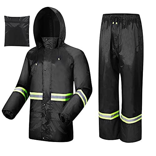 Rain Suits for Men Women Waterproof, Breathable Rain Coats with Eye-Catching Reflective Strip, Durable Rain Gear - color: Black, size: Medium