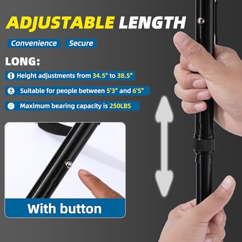 Walking Stick，Walking Canes for Women & Men，Folding Cane with Led Light and Alarm, with Side Handle, Collapsible Cane Lightweight, Free Self Standing Foldable Stick for Seniors & Adults