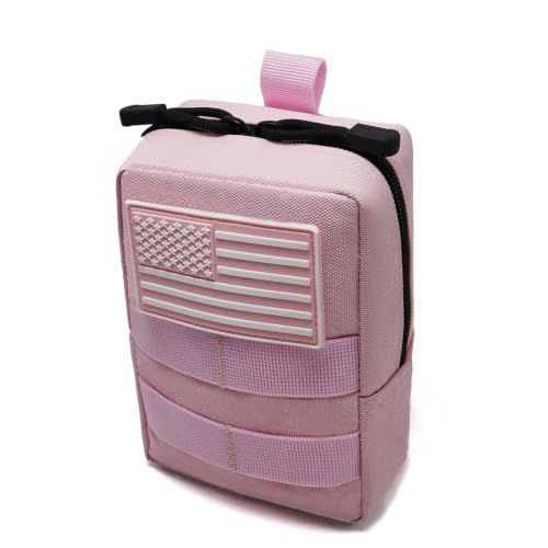 2 Pack Tactical Molle Pouches Small Molle Utility Pouch Small Tactical Accessory Bag Belt Pouches Vest Pouch Compact Water-Resistant EDC Pouch with Flag Patch - color: Pale Pink