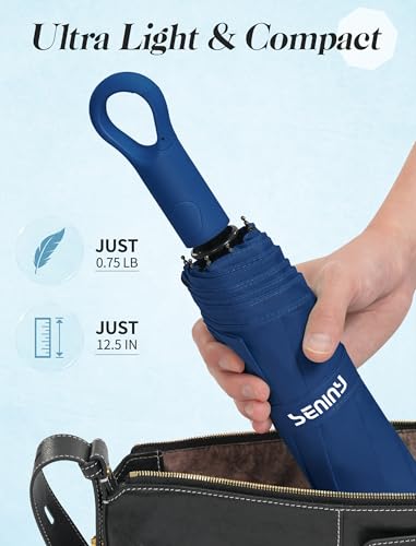 Seniny Umbrellas for Rain with Ring Buckle - Travel Umbrella Compact for Backpack, Car, Walking, Automatic UV Umbrella for Sun Protection, Small Portable & Folding Umbrellas for Windproof, Women Kids - color: Dark Blue