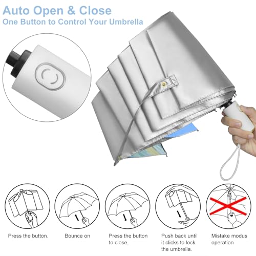 Cuby UV Sun Umbrella Compact Folding Travel Umbrella Auto Open and Close for Windproof, Rainproof & 99.9% UV Protection Parasol with Silver Anti-UV Coating - color: Blue sky