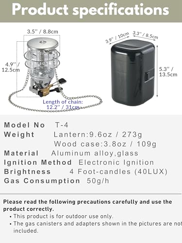 CAMPINGMOON Mini Gas Camping Lantern with Hanging Chain & Hard Case – 80W Equivalent Brightness, Adjustable Dial, Outdoor Portable Butane Lamp for Hiking, Backpacking, Emergency, Tent Lighting T-4