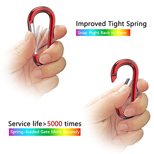 sprookber 3" Aluminum Carabiner D Ring, Caribeener Clips, Spring Snap Hook for Keychain Clip, Set of 10 - color: Red