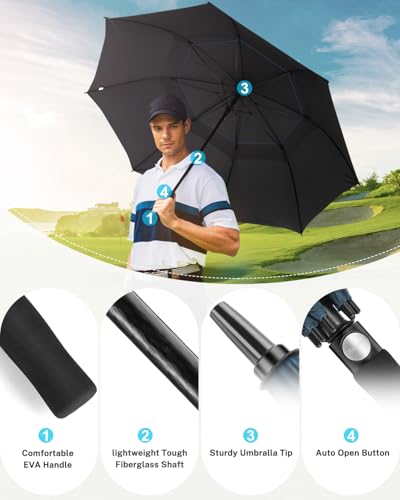 Gonex 62/68/72/80 Inch Golf Umbrella, Auto Open, Windproof, UV Protection - color: Navy Blue/ Black UV Coating, size: 72 inch