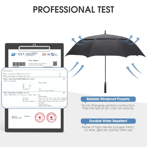 G4Free 47/54/62/68/72 Inch Golf Umbrella Windproof Auto Open Large Umbrella | Oversized Stick Umbrella, Extra Large, Vented Double Canopy, Waterproof 210T Pongee Fabric, Fiberglass Frame, EVA Foam Handle - color: Black, size: 68 inch