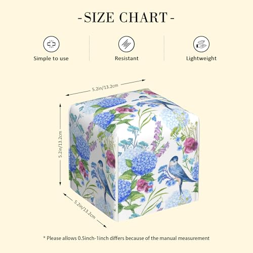 Leather Tissue Box Holder Bird with Blue Hydrangea Tissue Box Cover Square Waterproof Tissue Holder Organizer Modern Napkin Holder for Bedroom Dresser Night Stand Office Desk - color: Bird With Blue Hydrangea