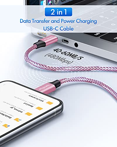 etguuds USB C to USB C Cable 3ft, 2-Pack 60W C to C Cable Fast Charging | for iPhone 17 16 15 Pro Max Plus Air, Samsung Galaxy S26 S25 S24 S23, USBC iPad MacBook Charger Cord Type C, Pixel, Pink - color: Pink, size: 3ft