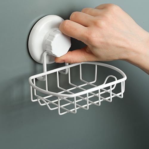 HASKO Suction Cup Soap Dish for Shower with Hooks and Soap Saver, White - color: White