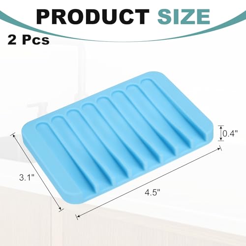 uxcell 2 Pcs Self Draining Silicone Soap Dish, Soap Tray with Drainage for Bathroom Shower Kitchen Sink, 4.5" x 3.1" x 0.4", Sky Blue - color: Sky Blue