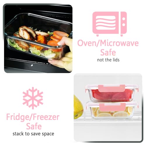 M MCIRCO 10 Pack Glass Food Storage Containers with Lids, Pink - color: pink