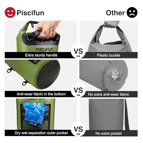 Piscifun Dry Bag, Waterproof Floating Backpack 10L/20L/30L/40L | Waterproof Phone Case, Adjustable shoulder straps, Roll-top closure keeps gear dry, Ideal for Boating, Kayaking, Fishing - color: Grey, style: 10l