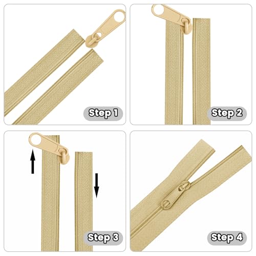 DOITEM 12 Yards Nylon Coil Zipper by The Yards, #3 Bulk Zippers for DIY Sewing Craft Bags with Replacement 25PCS Sliders (Beige, #3) - color: Beige, size: #3