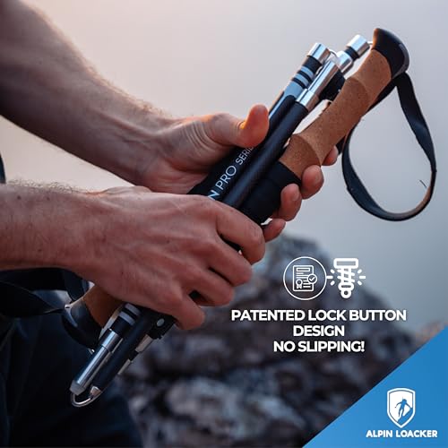ALPIN LOACKER Collapsible Trekking Poles for Hiking I Carbon or Aluminum Hiking Poles Ultra Lightweight I Adjustable Trekking Poles for Women and Men with Cork Grip - size: 39-47"