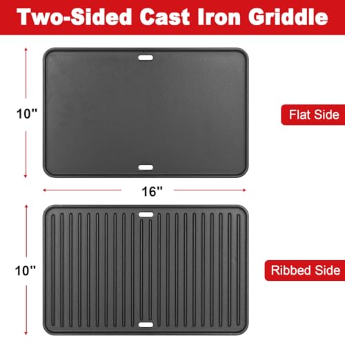 DELSbbq 16"x10" Reversible Cast Iron Griddle for Weber Go-Anywhere Grills | Portable Griddle Plate for Charcoal & Gas Go-Anywhere, Heavy-Duty Cast Iron Replacement for Weber 80631 67195,for Camping BBQ - size: 16" x 11" x 3"
