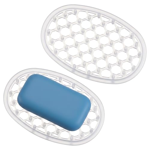 2 PCS Silicone Soap Bar Holder for Shower, Self Draining Soap Dish with Drainage, Clear Soaps Saver Pad Tray for Shower Niche/Shelf, Bathtub Bathroom Sink Kitchen Counter (4.72×3.15 Inches)