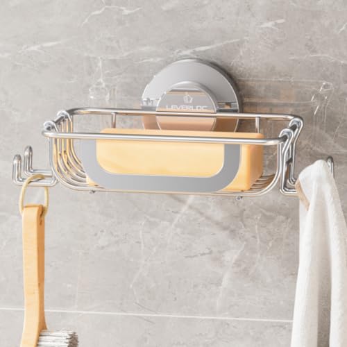 Bar Soap Holder with Hooks, Suction Cup Soap Dish Stainless Steel | Soap Holder Shower Wall Mounted, Soap and Razor Holder for Shower, Rustproof for Bathroom, Sponge Holder Saver, Silver - color: Silver, size: 1 Tire