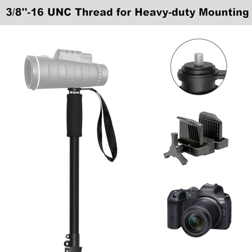 UUQ M4 Carbon Fiber Monopod Shooting Stick and Gun/Rifle Rest, 4-Section Adjustable Height, Durable and Lightweight Versatile Trekking Pole, Portable Compact for Hunting, w/Spike Foot