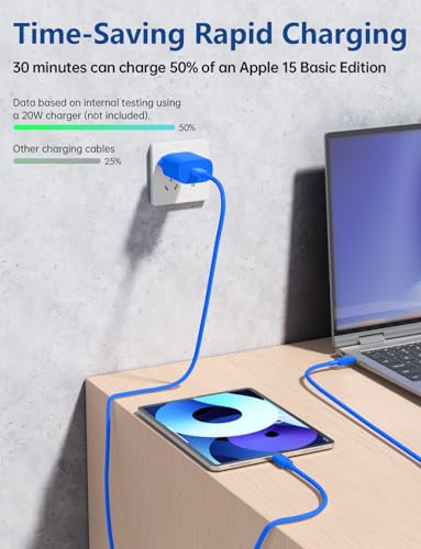 15FT USB C to USB C Cable, Long 60W USBC to USBC Cord Fast Charging | Extra Long Type C to Type C Cable for iPhone 17 16 15 Pro Plus Pro Max,Galaxy S26/S25/S24,iPad Pro/Air,MacBook Pro/Air, Blue - color: Blue, size: 15ft