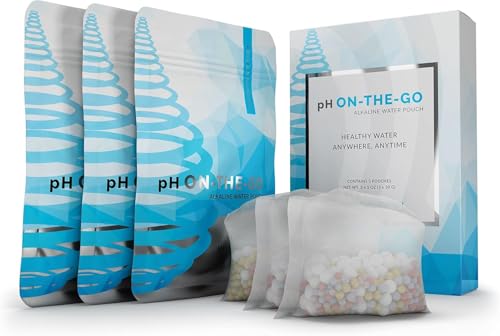Invigorated Water pH ON-The-GO Portable Alkaline Water Filter Pouch, High pH Water Alkalizer for Bottles, Jugs, Pitchers - Filters 98 Liters / 26 Gallons (3-Pack) | Portable Alkaline Water Filtration System for Your Bottle, Pitcher, Jug, Container - Add M