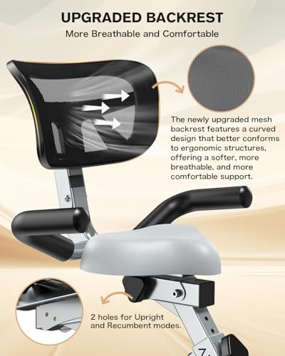 pooboo Folding Magnetic X‑Bike, Upright Exercise Bike for Home Gym | Foldable Indoor Stationary Cycling Bike, 8‑Level Resistance, 6.6 LBS Flywheel, 300 LB Capacity, Back Support Cushion - color: Grey