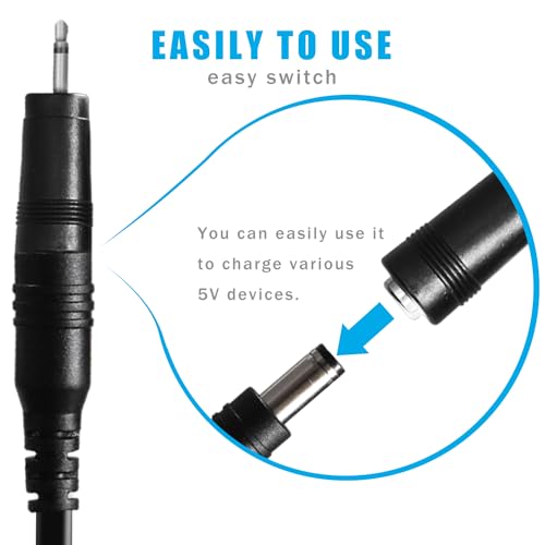 USB to DC 5V Power Cord, Universal DC 5.5x2.1mm Charging Cable with 9 Interchangeable Connectors Adapter for Moon Lamp, Massage Wand, Router, LED Light, Mini Fan, Speaker and More Devices (Black) - color: Black