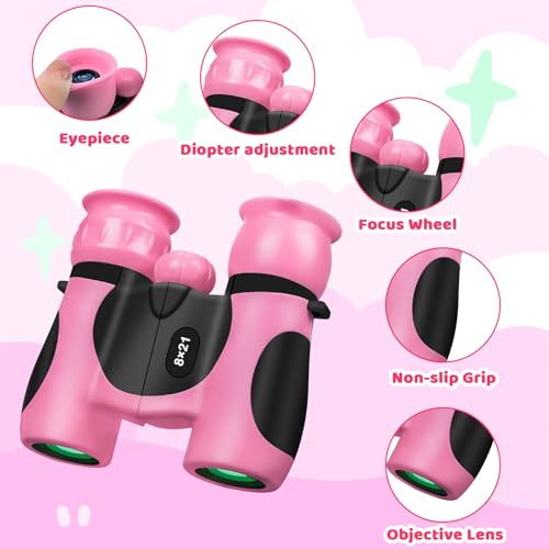 BLACKICE Binoculars for Kids, High-Resolution 8x21, Kids Binoculars Gift Set for Boys & Girls, Shockproof & Compact for Bird Watching, Travel, Hiking, Camping, Hunting, Children Outdoor Gear (Pink) - color: Pink