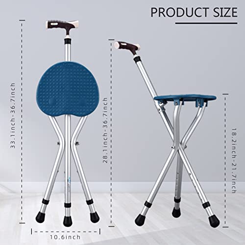 Yayayo Hold 440 lbs Folding Canes with Seat Walking Stick Height Adjustment Cane Seat Capacity Frosted Handle with Magnetic Therapy Stone Crutches Stool - color: Blue