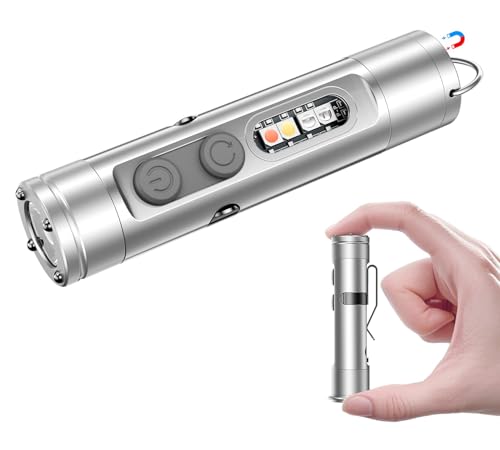 [No Igniter] K2 Mini Keychain Flashlight,Rechargeable 5-in-1 EDC Pocket Torch with COB Light, UV, Red Light, Magnetic Base & Window Breaker, Compact Survival Tool for Camping, Car, Travel & Gift - color: Silver