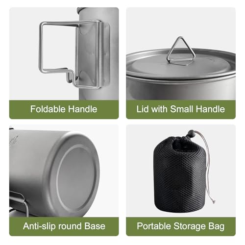 Titanium Pot with Lid, Lightweight Camping Pot with Foldable Handles, Portable Titanium Cooking Pot, Backpacking Pot Titanium Cookware with Carry Bag - color: 420ML & 750ML