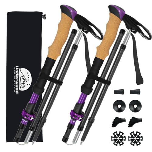 Carbon Fiber Trekking Poles, Lightweight Hiking Sticks with Cork Grip 2 Pcs - color: Purple