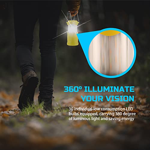 Lichamp 4 Pack LED Camping Lanterns, Yellow | Collapsible Flameless Candles Tea Lights, Portable Battery Powered Camping Lights Emergency Supplies Kit - color: Yellow